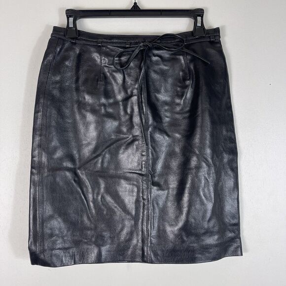 Vintage 90’s High Waist Leather Pencil Skirt Women’s Size 6 Black Belt Mob Wife - Picture 1 of 11